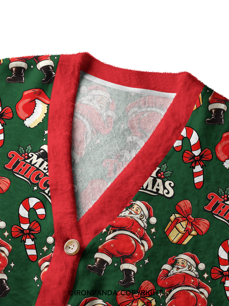 Merry Thiccmas Funny Christmas Crop Ugly Cardigan Sweater