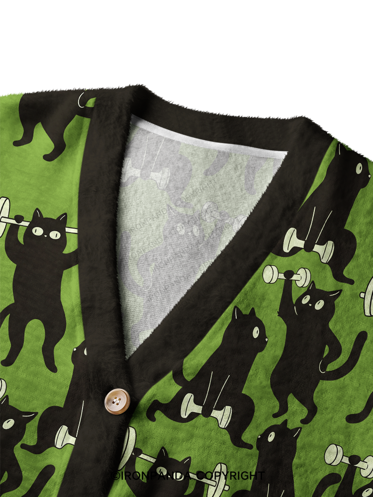Cat Workout Ugly Cardigan Sweater