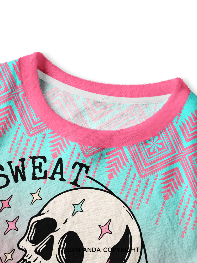 I DON'T SWEAT I SPARKLE GYM Skull Crop Ugly Sweater