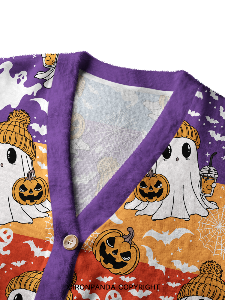 GHOST WITH ICED COFFEE Crop Ugly Cardigan Sweater