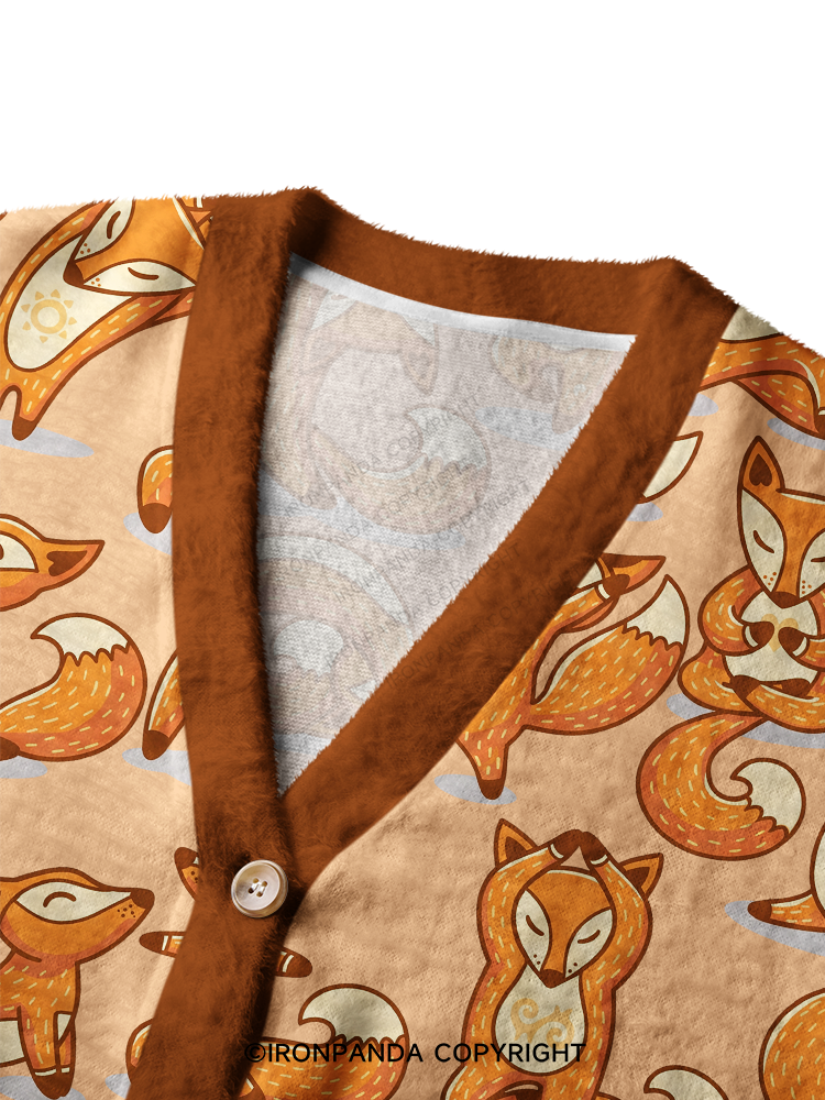 FOREST SPIRIT FOX STRETCH TIME Ugly Cardigan Sweater