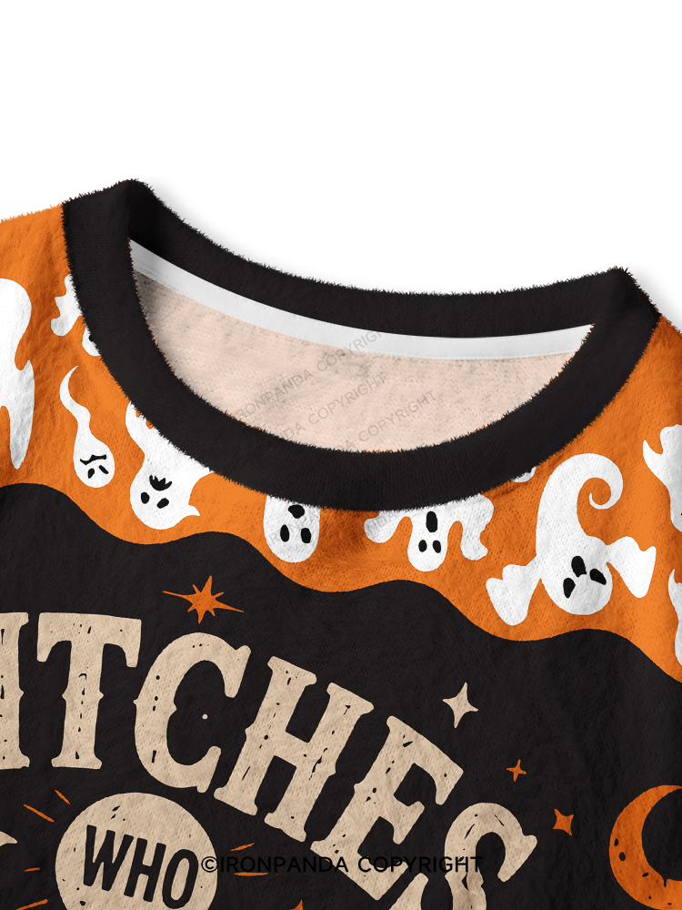 WITCHES WHO LIFT GHOST HALLOWEEN GYM Crop Ugly Sweater
