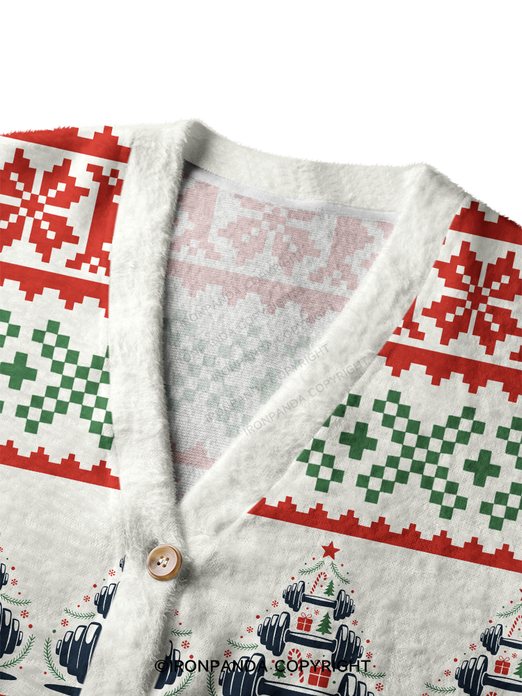 Merry Liftmas Funny Christmas Gym Crop Ugly Cardigan Sweater