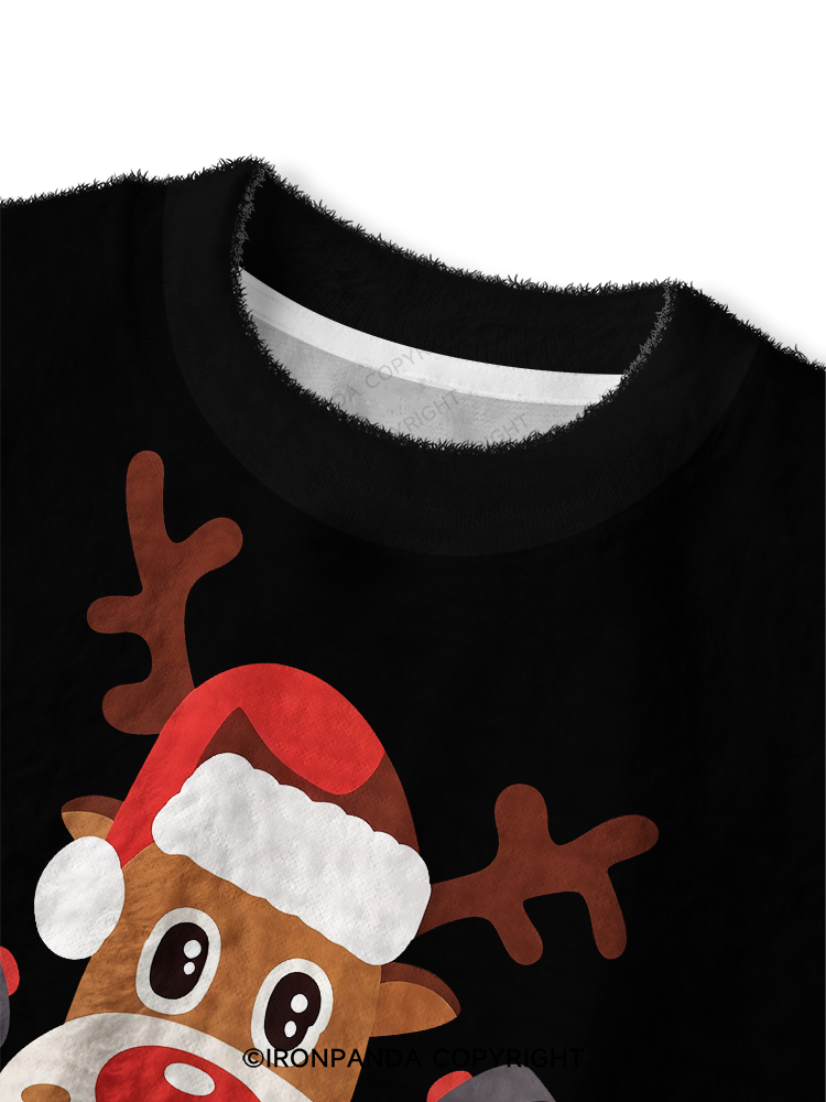 FITNESS CHRISTMAS REINDEER Fuzzy Fleece Crop Sweater