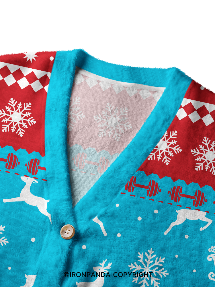 Santa Weightlifting Christmas Ugly Cardigan Sweater