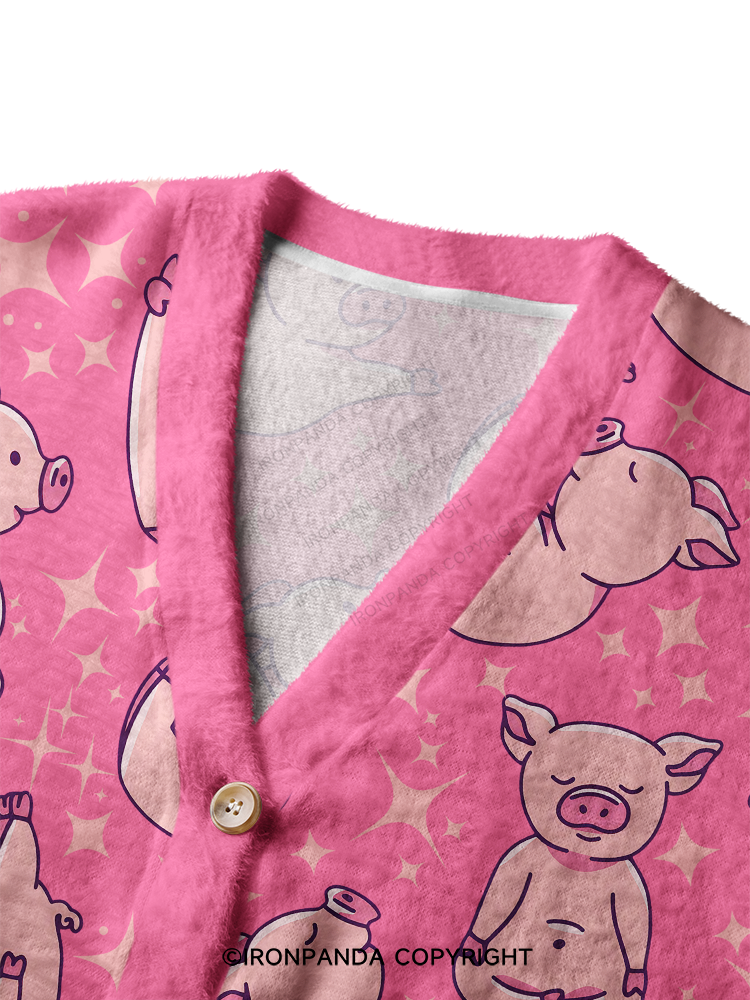 YOGA PINK PIGS Crop Ugly Cardigan Sweater