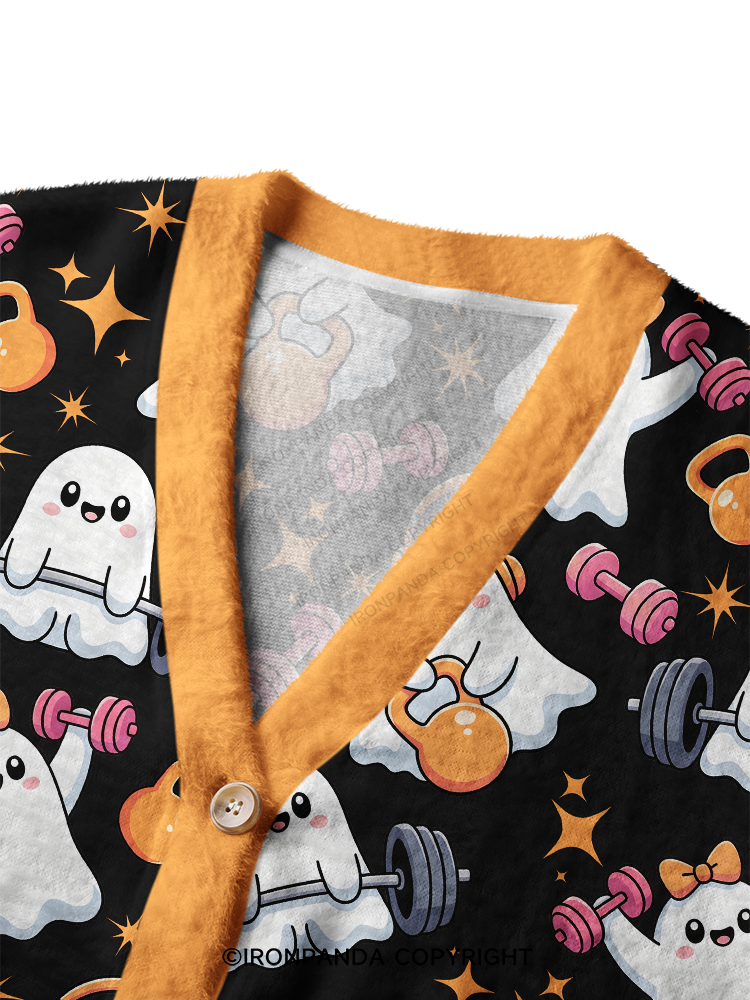 CUTE GHOST POWER WORKOUT TIME Crop Ugly Cardigan Sweater
