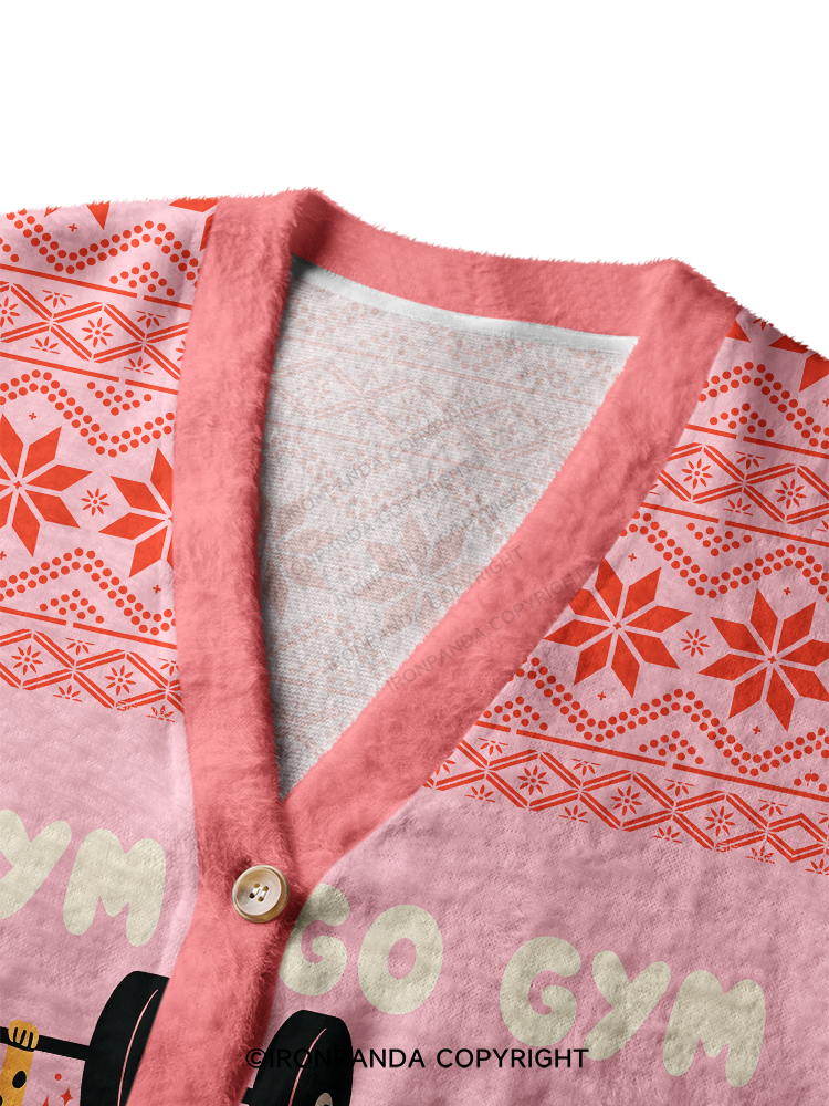 Funny Gym Cat Crop Ugly Cardigan Sweater