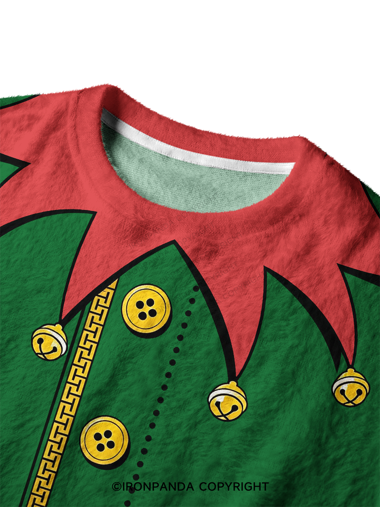 Christmas Elf Ugly Fuzzy Fleece Sweater