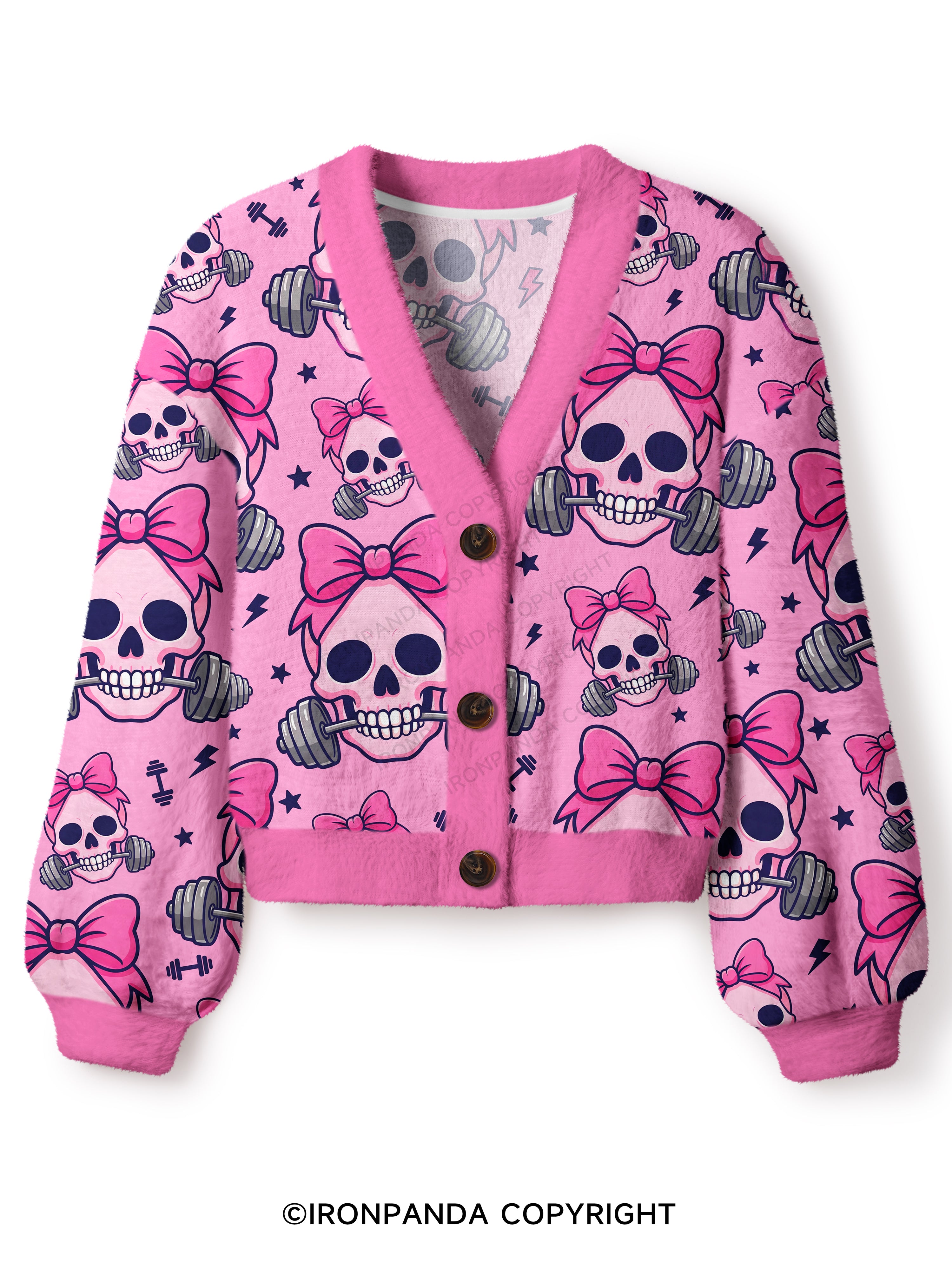 Girly Gym Skull Crop Ugly Cardigan Sweater