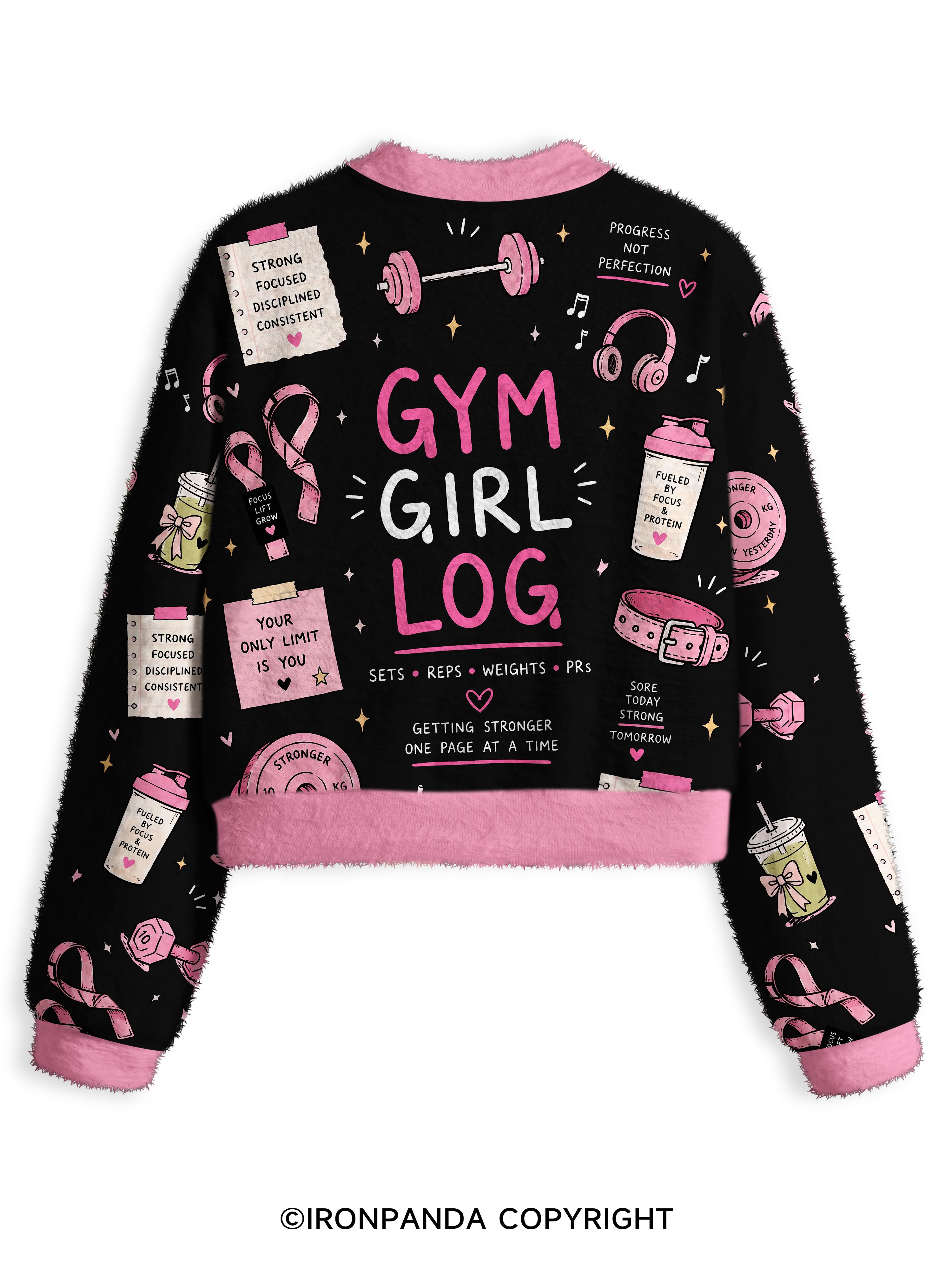 GYM GIRL LOG SETS REPS WEIGHTS PRS Fuzzy Fleece Crop Sweater