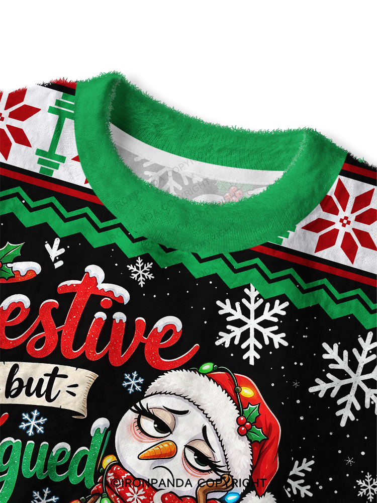 Funny Christmas Workout Snowman Fuzzy Fleece Crop Sweater