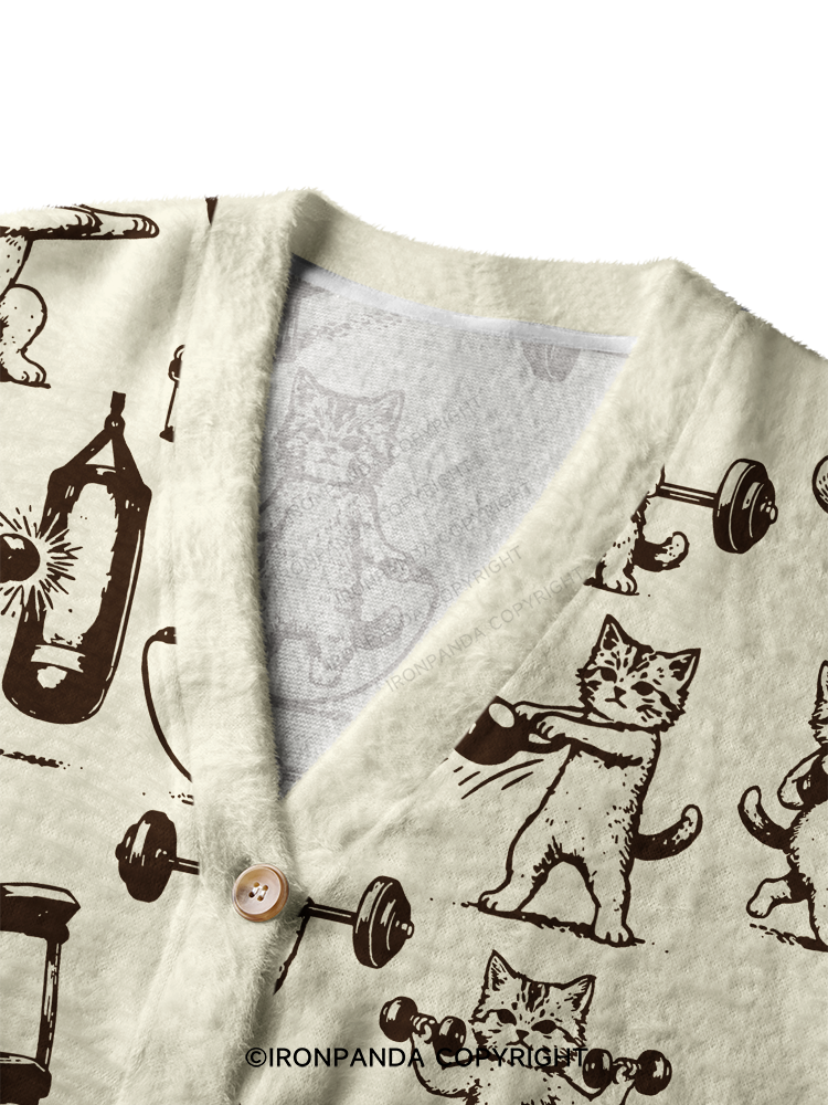 CAT PLANET STRENGTH CAMP Crop Ugly Cardigan Sweater