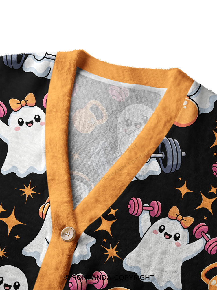 CUTE GHOST POWER WORKOUT TIME Ugly Cardigan Sweater