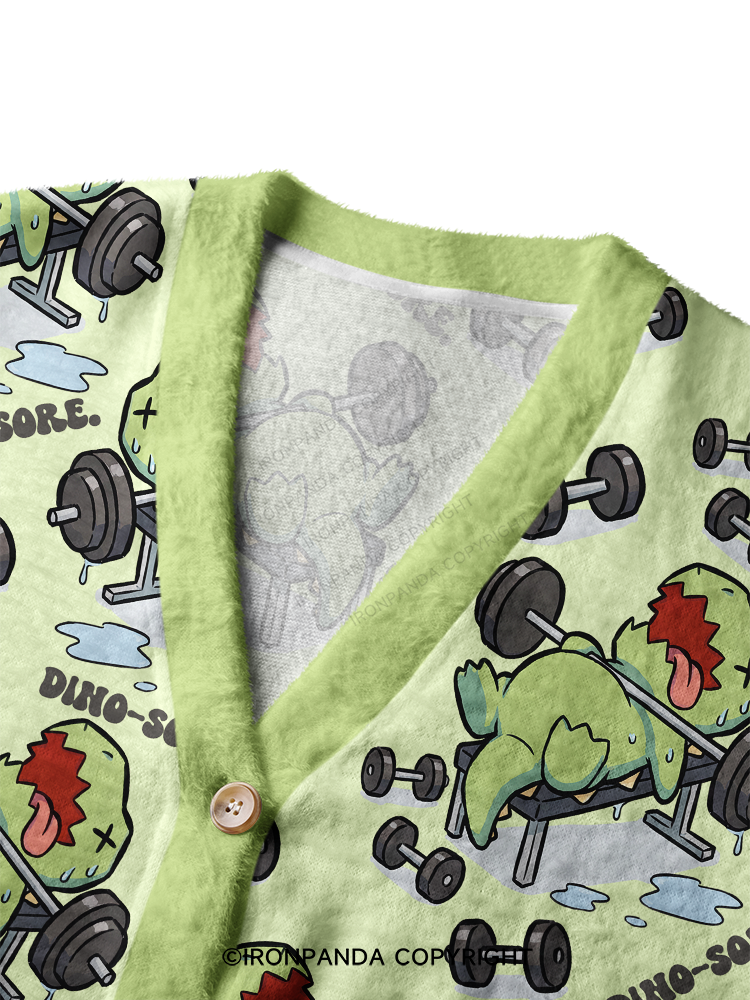 DINO-SORE WORKOUT Crop Ugly Cardigan Sweater
