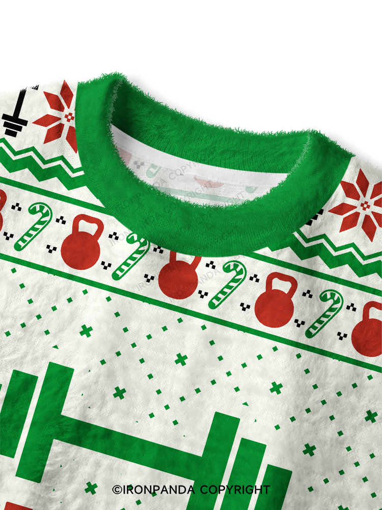 MERRY LIFTMAS FUNNY WORKOUT Fuzzy Fleece Crop Sweater