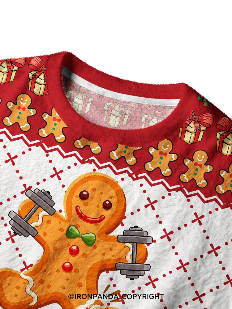 Oh Snap Gingerbread Workout Ugly Fuzzy Fleece Sweater
