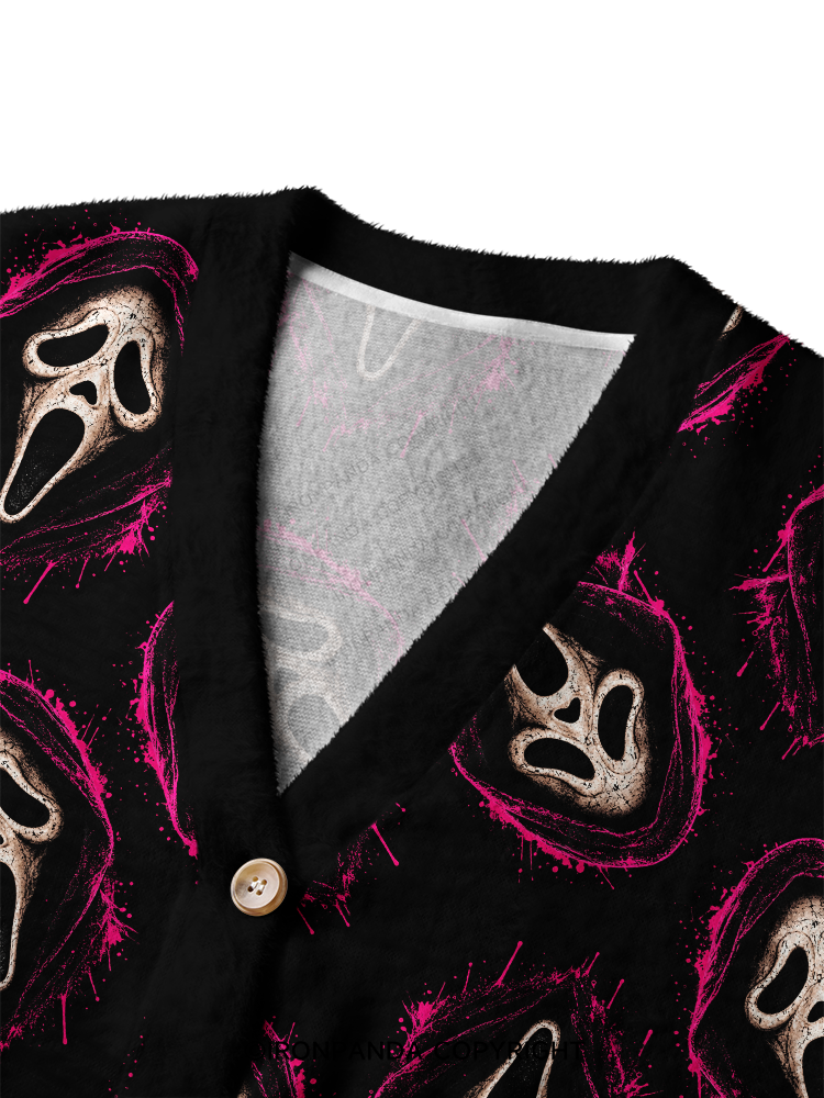 Ghost Face Crop Ugly Cardigan Sweater