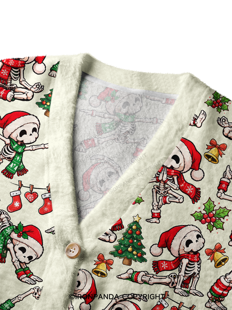 Yoga Skeleton Santa Ugly Cardigan Sweater
