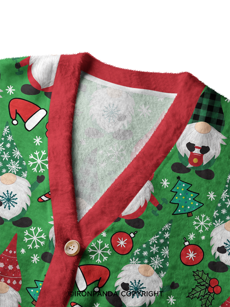 Gnomes lifting weights Crop Ugly Cardigan Sweater