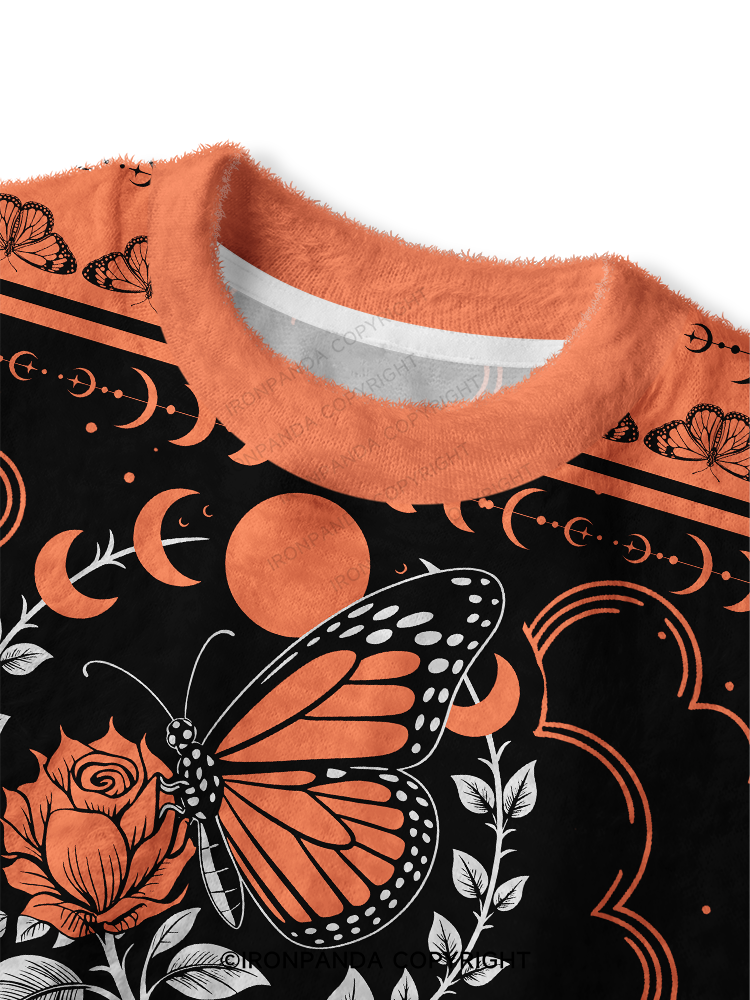ANTI-SOCIAL BUTTERFLY Fuzzy Fleece Crop Sweater