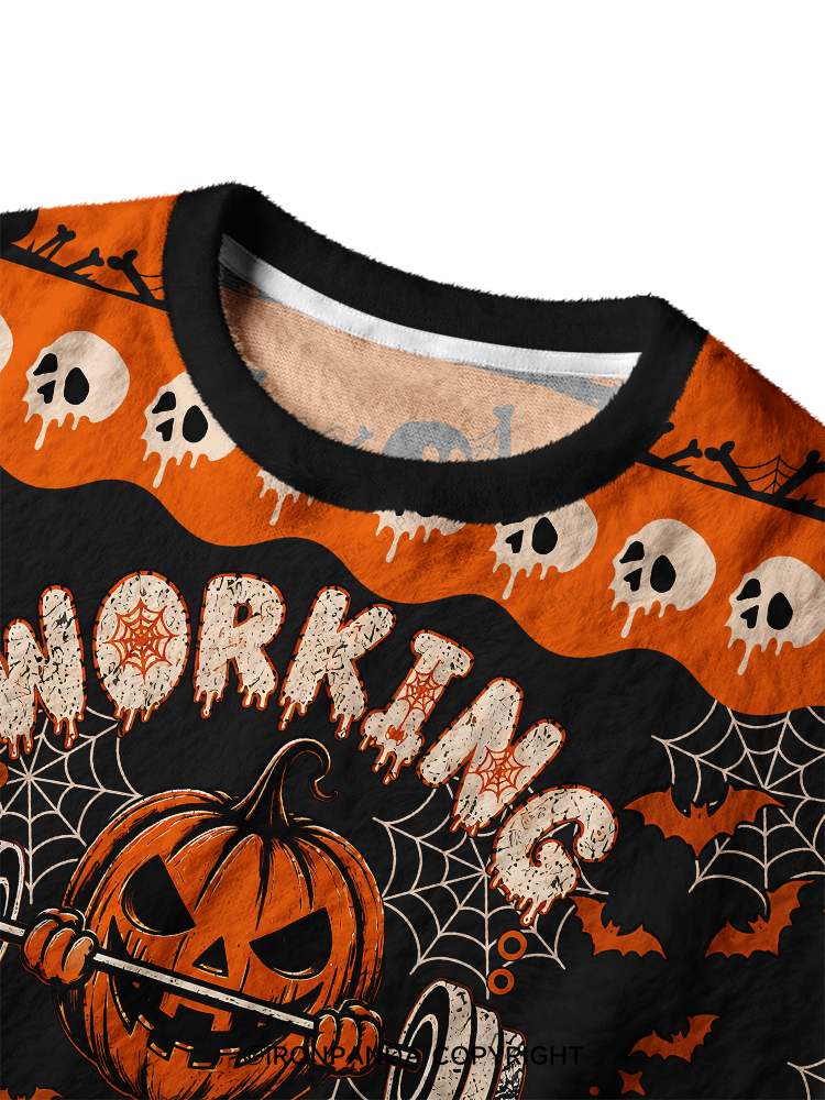 WORKING ON MY BOOTY FUNNY HALLOWEEN PUMPKIN Ugly Fuzzy Fleece Sweater