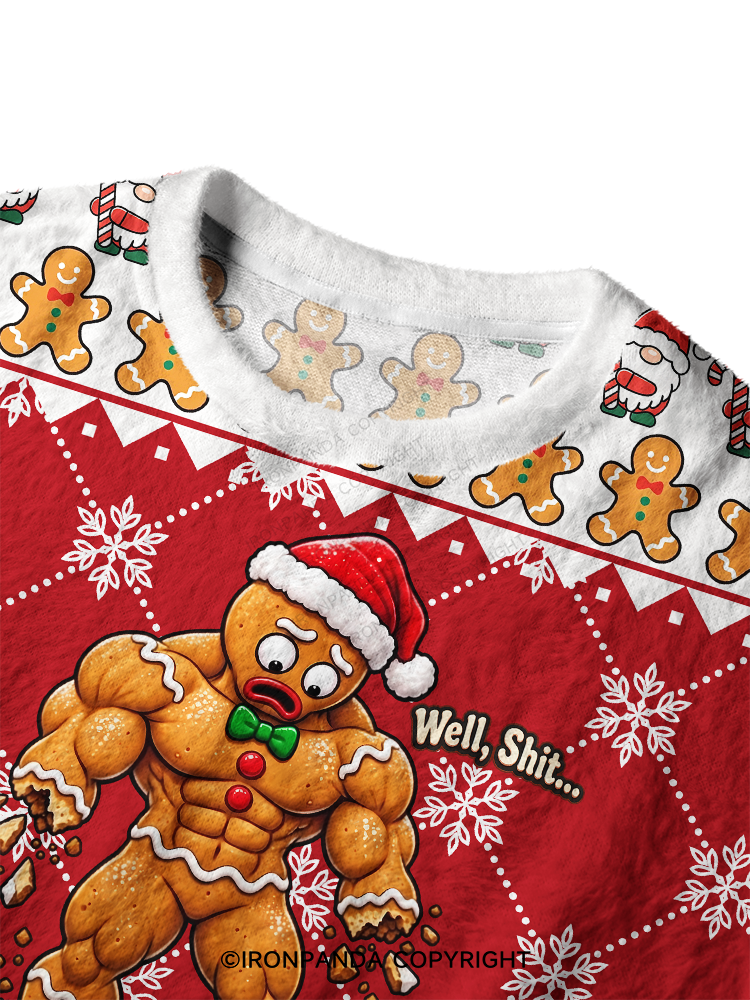 Well Shit Muscular Gingerbread Ugly Fuzzy Fleece Sweater