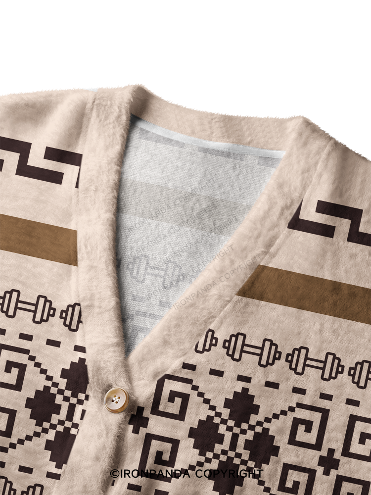 American Navajo Style Fitness Dumbbell Crop Ugly Cardigan Sweater