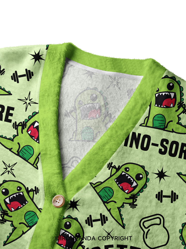 Getting Dino-Sore Ugly Cardigan Sweater