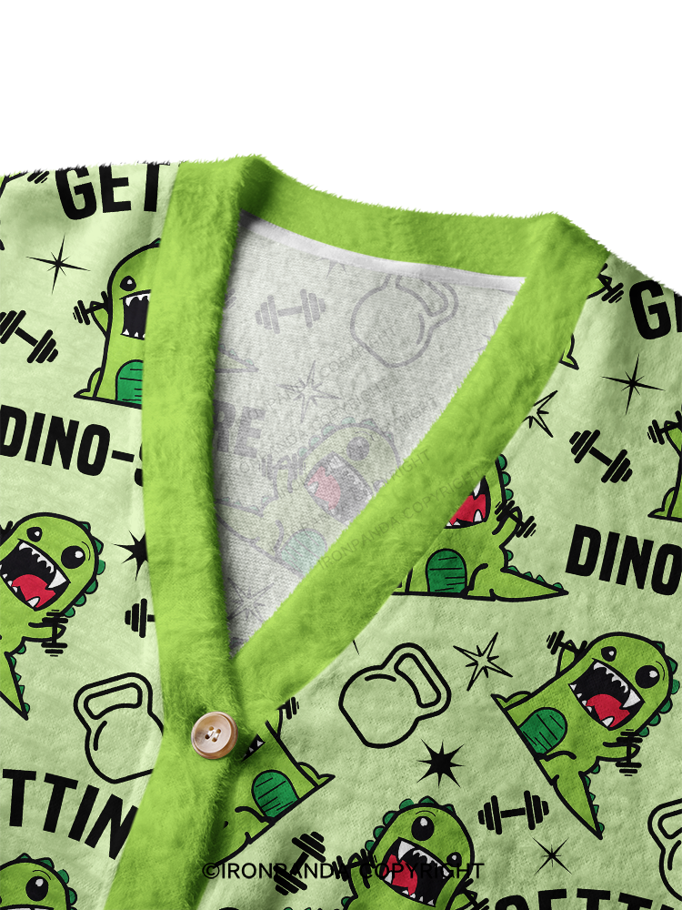 Getting Dino-Sore Crop Ugly Cardigan Sweater