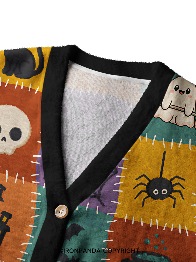 GHOST LIFTING AND BLACK CAT MAGIC Crop Ugly Cardigan Sweater