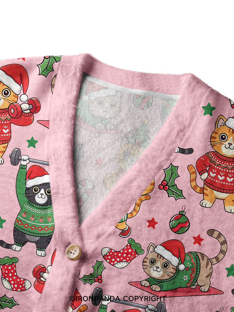 CHRISTMAS FITNESS CATS Ugly Cardigan Sweater