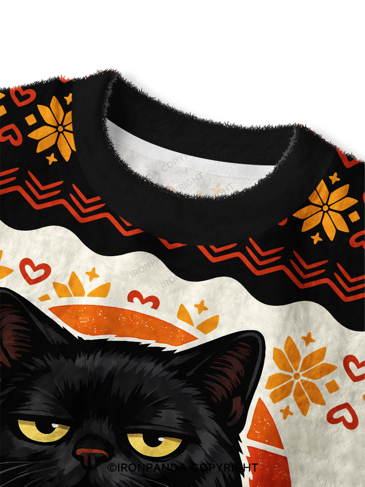 BRUH CAT Fuzzy Fleece Crop Sweater
