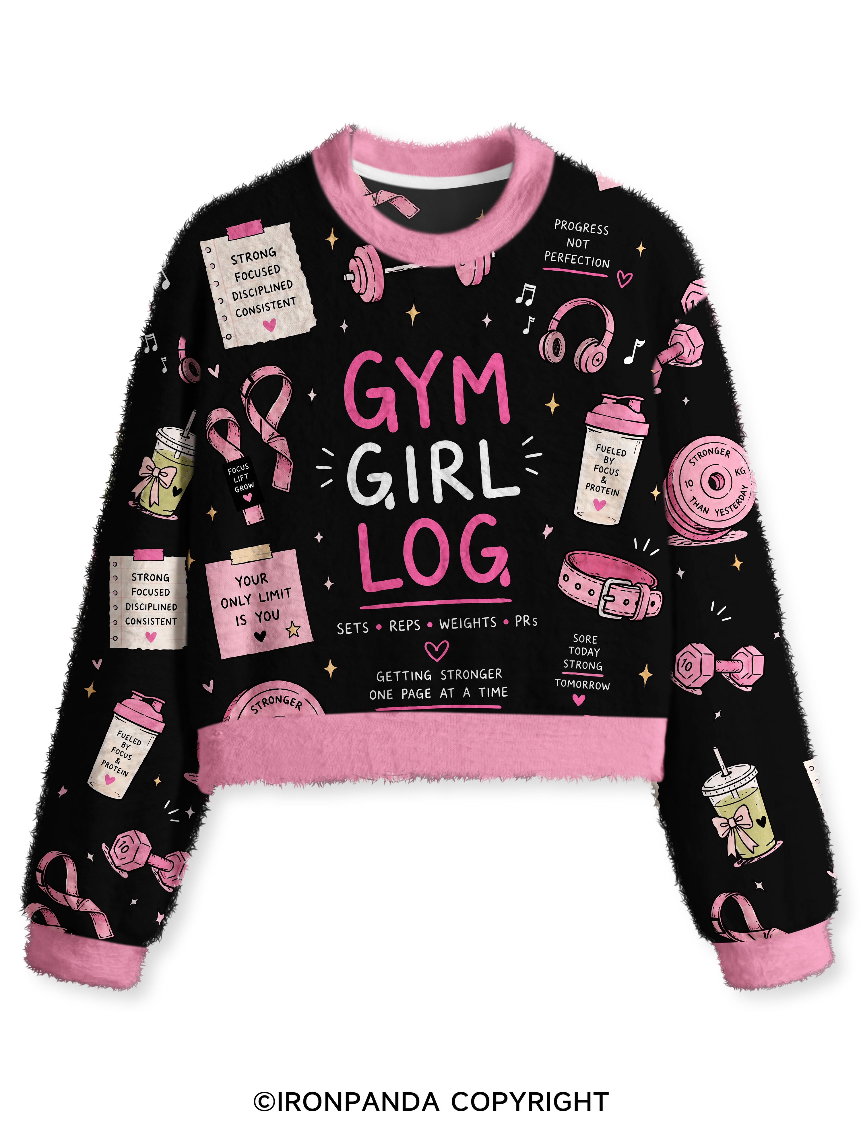 GYM GIRL LOG SETS REPS WEIGHTS PRS Fuzzy Fleece Crop Sweater