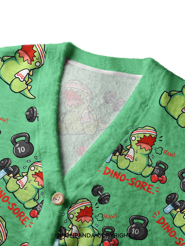 DINO-SORE GYM Crop Ugly Cardigan Sweater