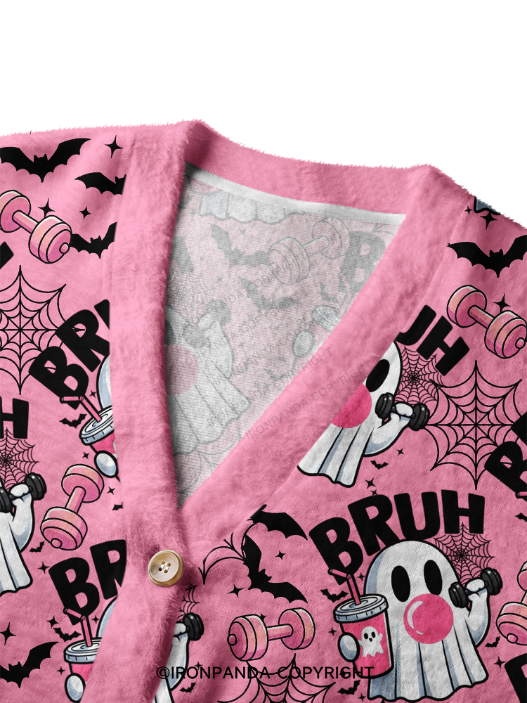 BRUH Ghost Ugly Cardigan Sweater