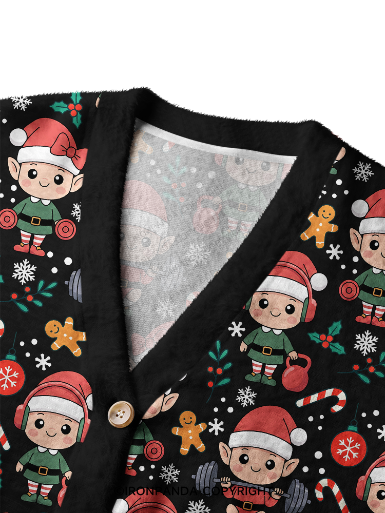 Funny Holiday Gym Christmas Elves Ugly Cardigan Sweater