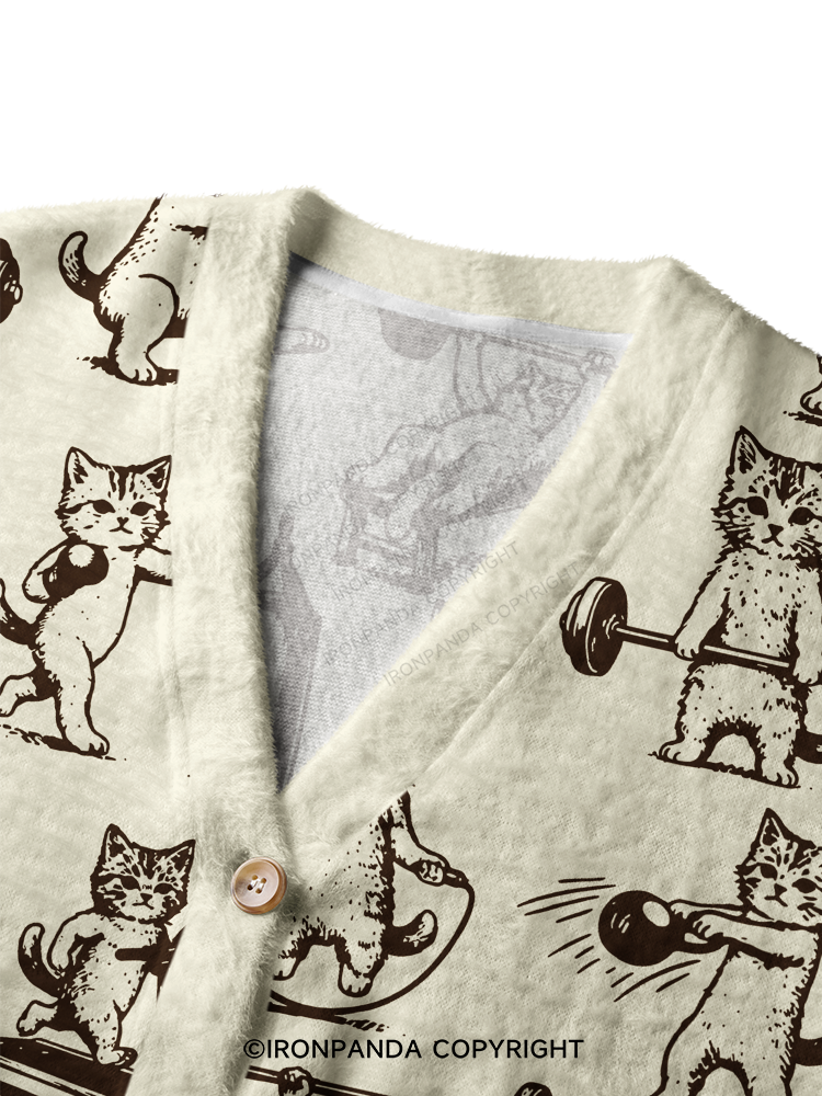 CAT PLANET STRENGTH CAMP Ugly Cardigan Sweater