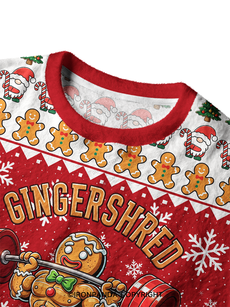 Gingerbread Weightlifting Ugly Fuzzy Fleece Sweater