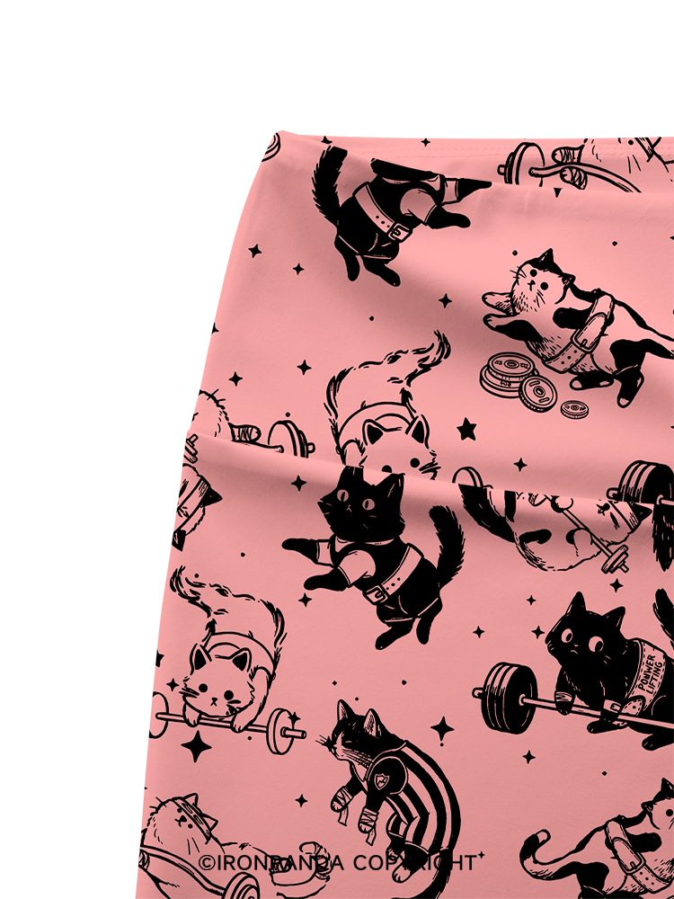 Cute Cat Lifting Club Printed Yoga Cycling Shorts