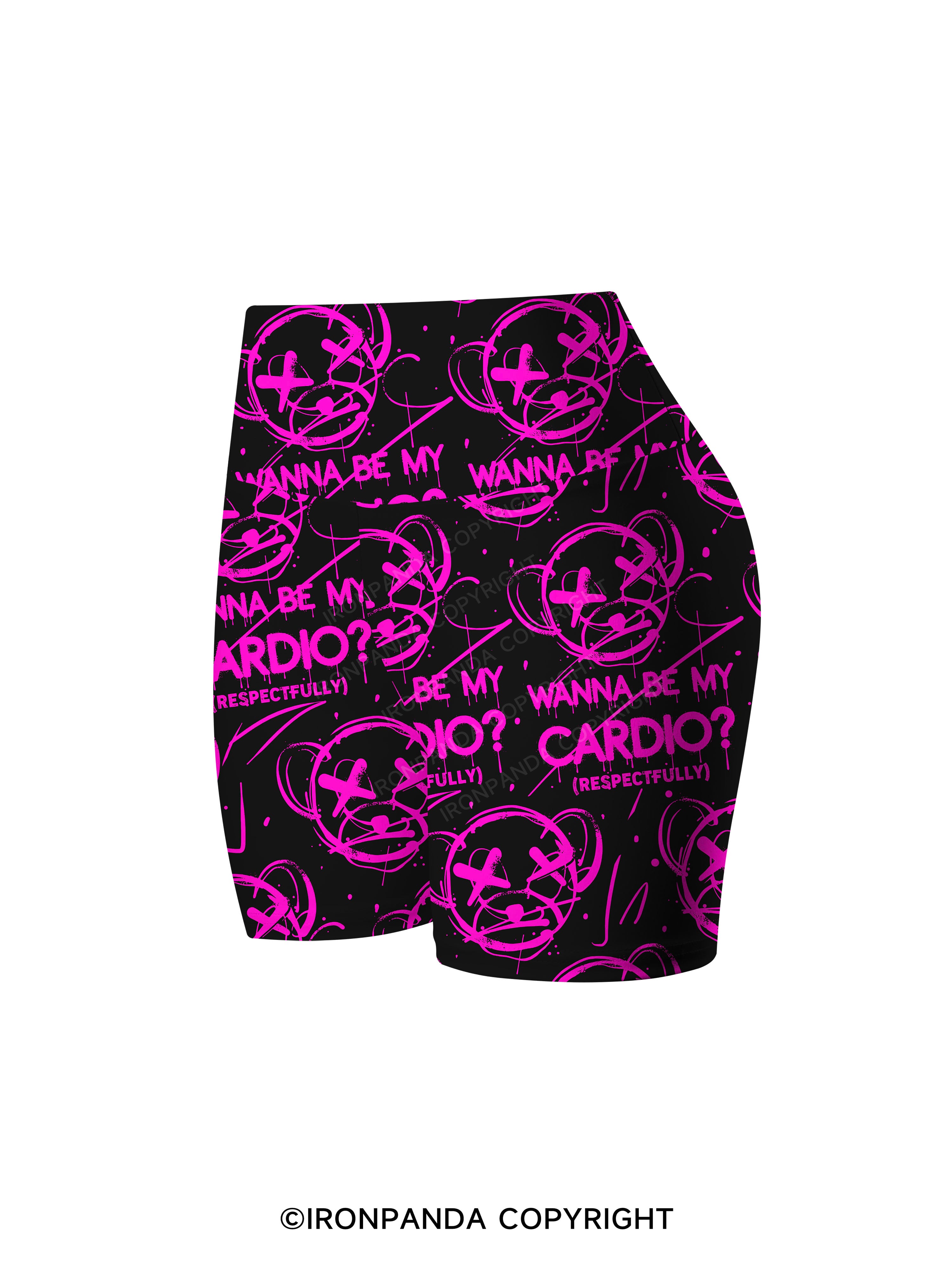 WANNA BE MY CARDIO FUNNY Printed Yoga Cycling Shorts