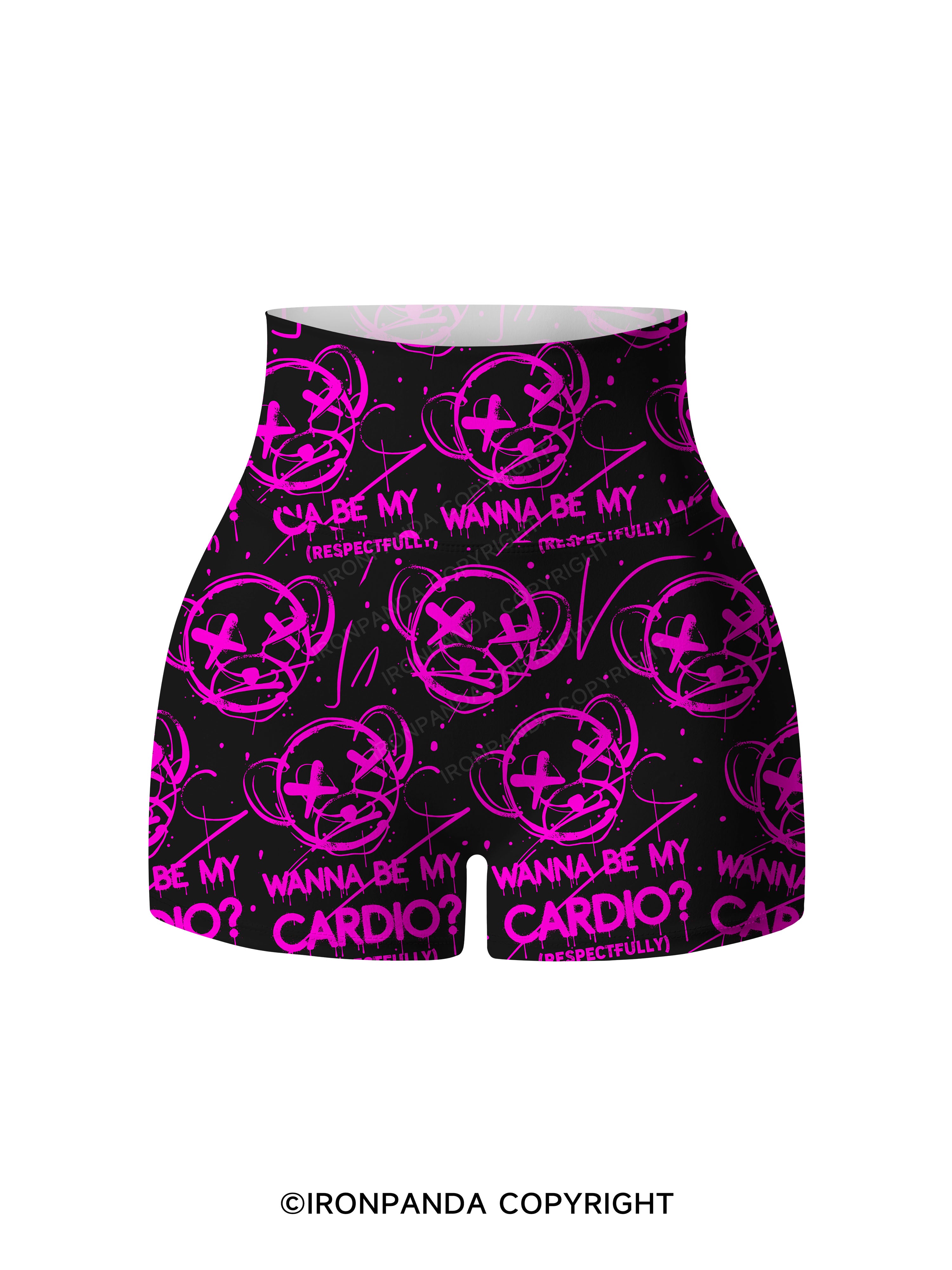 WANNA BE MY CARDIO FUNNY Print Printed Yoga Shorts