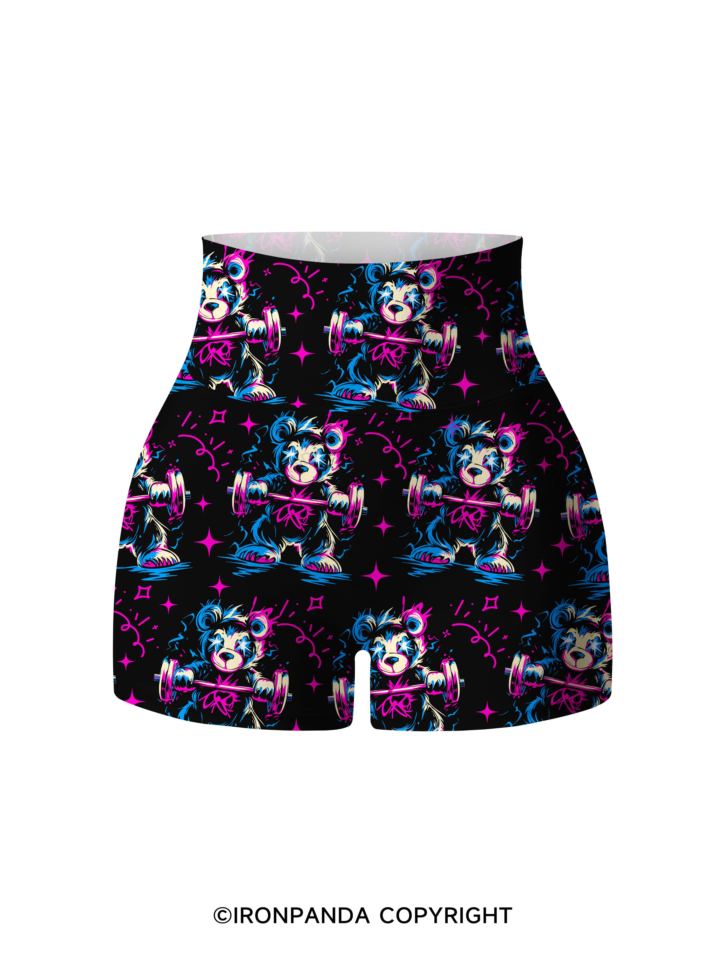 LIFT HEAVY PET BEAR Printed Yoga Shorts
