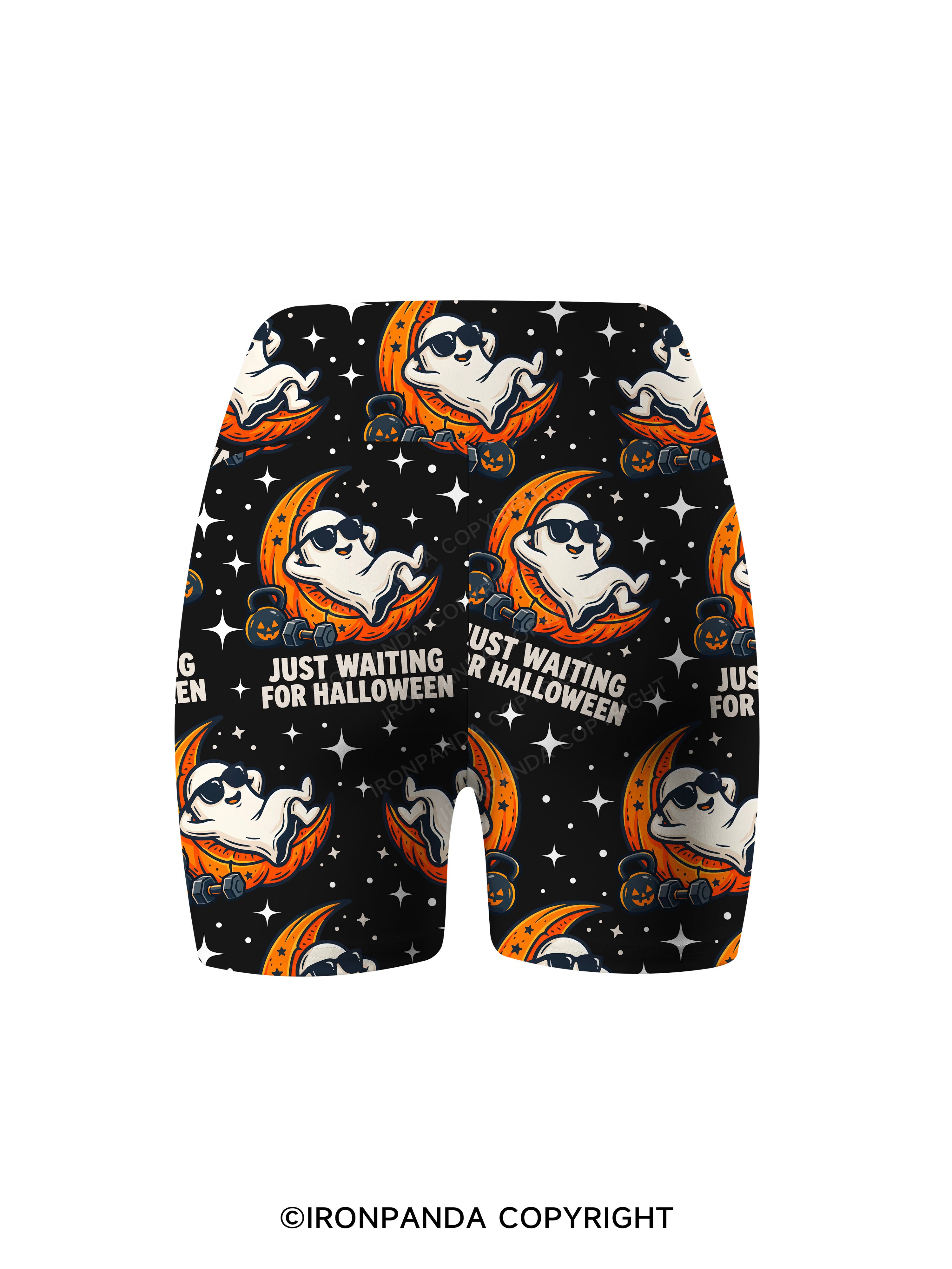 JUST WAITING FOR HALLOWEEN GYM GHOST Printed Yoga Cycling Shorts