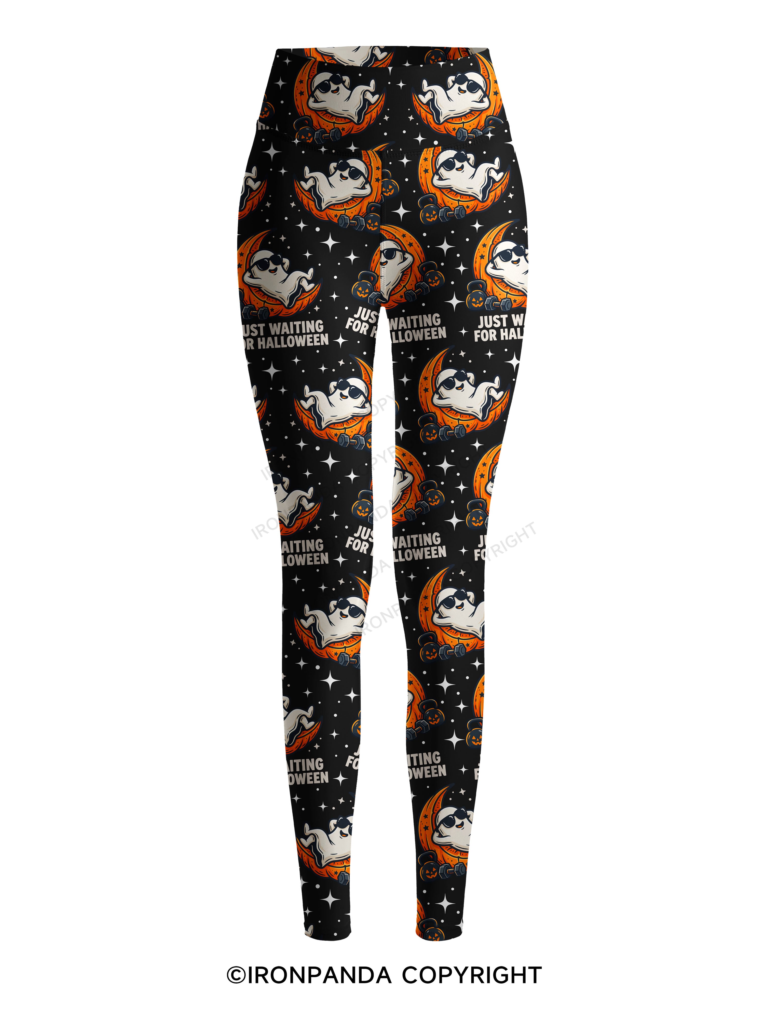 JUST WAITING FOR HALLOWEEN GYM GHOST Printed Yoga Pants