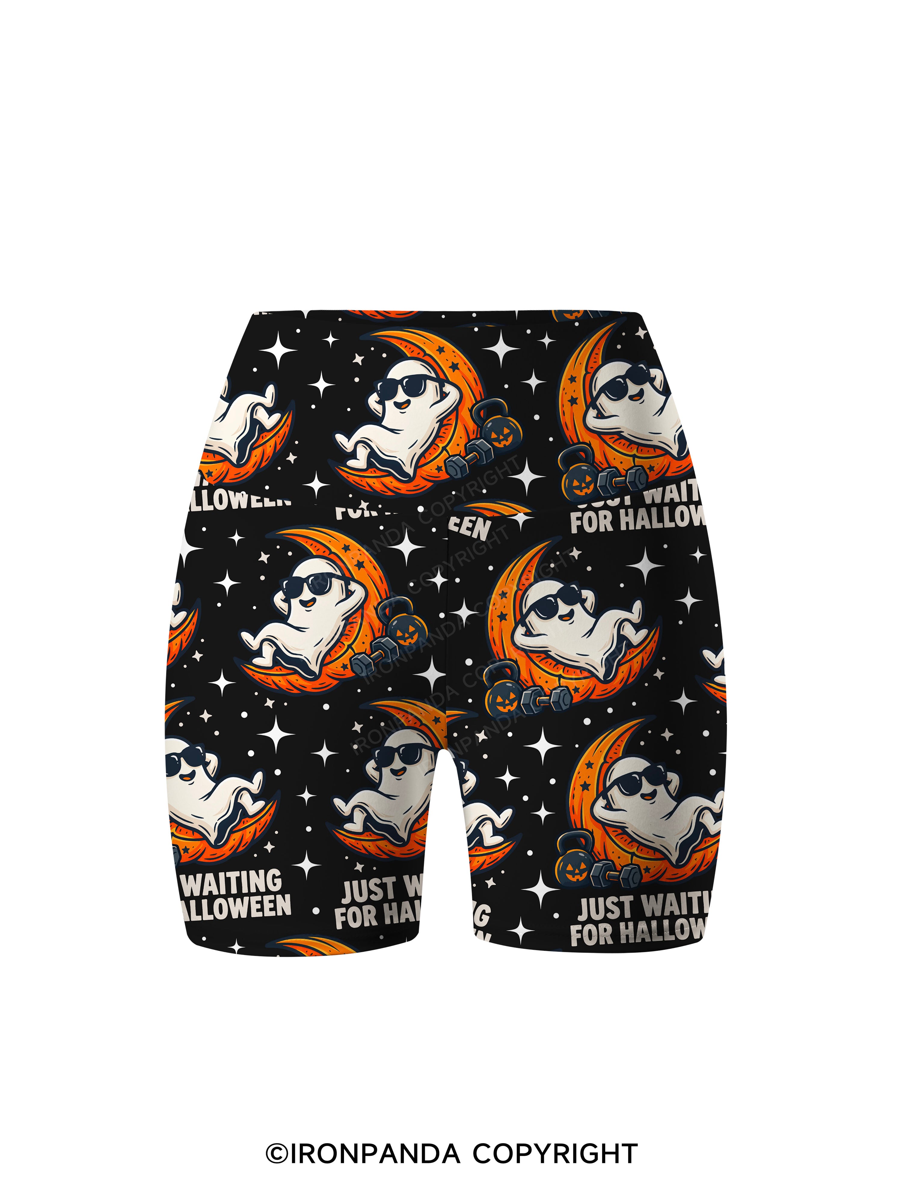 JUST WAITING FOR HALLOWEEN GYM GHOST Printed Yoga Cycling Shorts