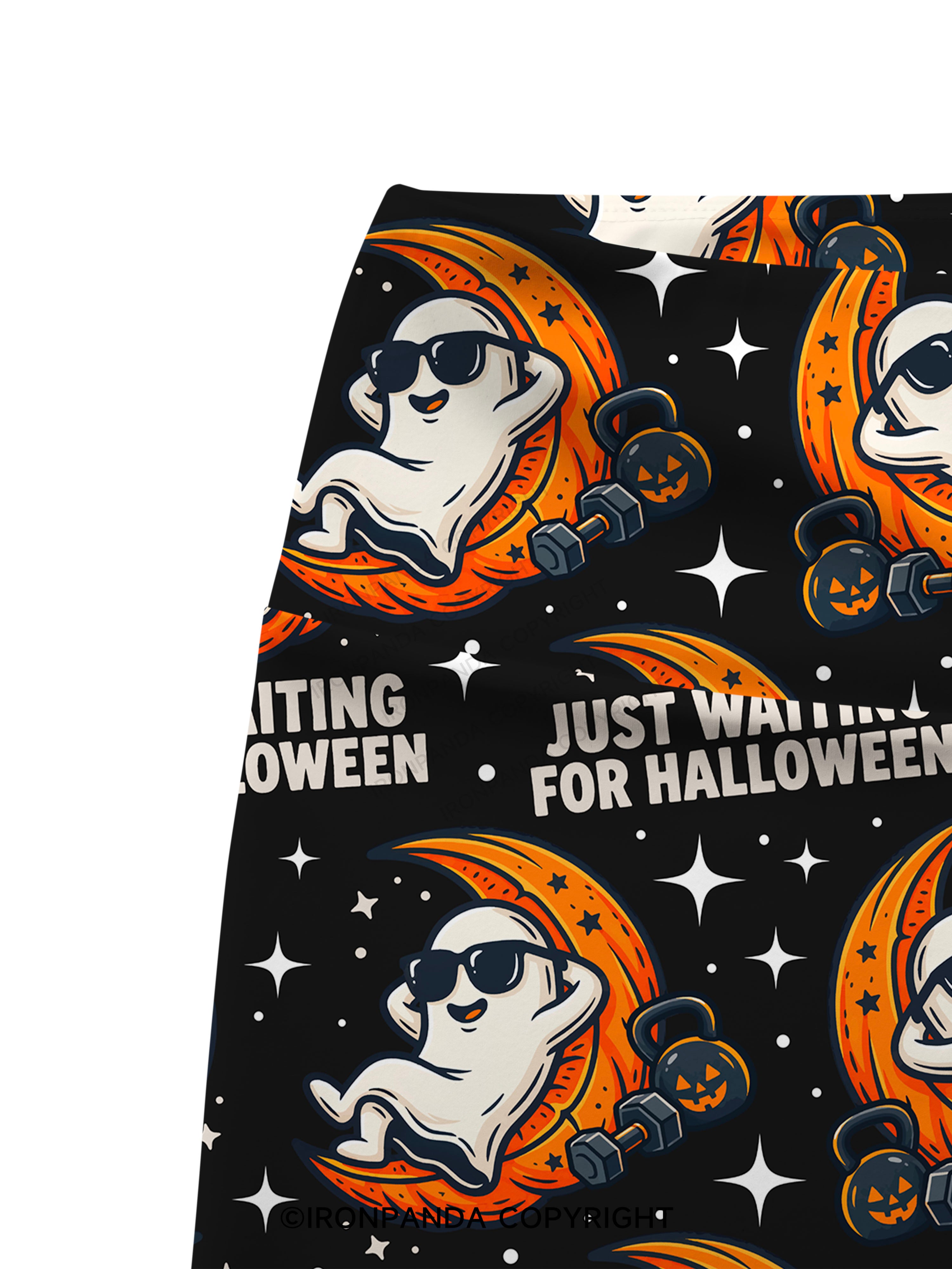 JUST WAITING FOR HALLOWEEN GYM GHOST Printed Yoga Cycling Shorts