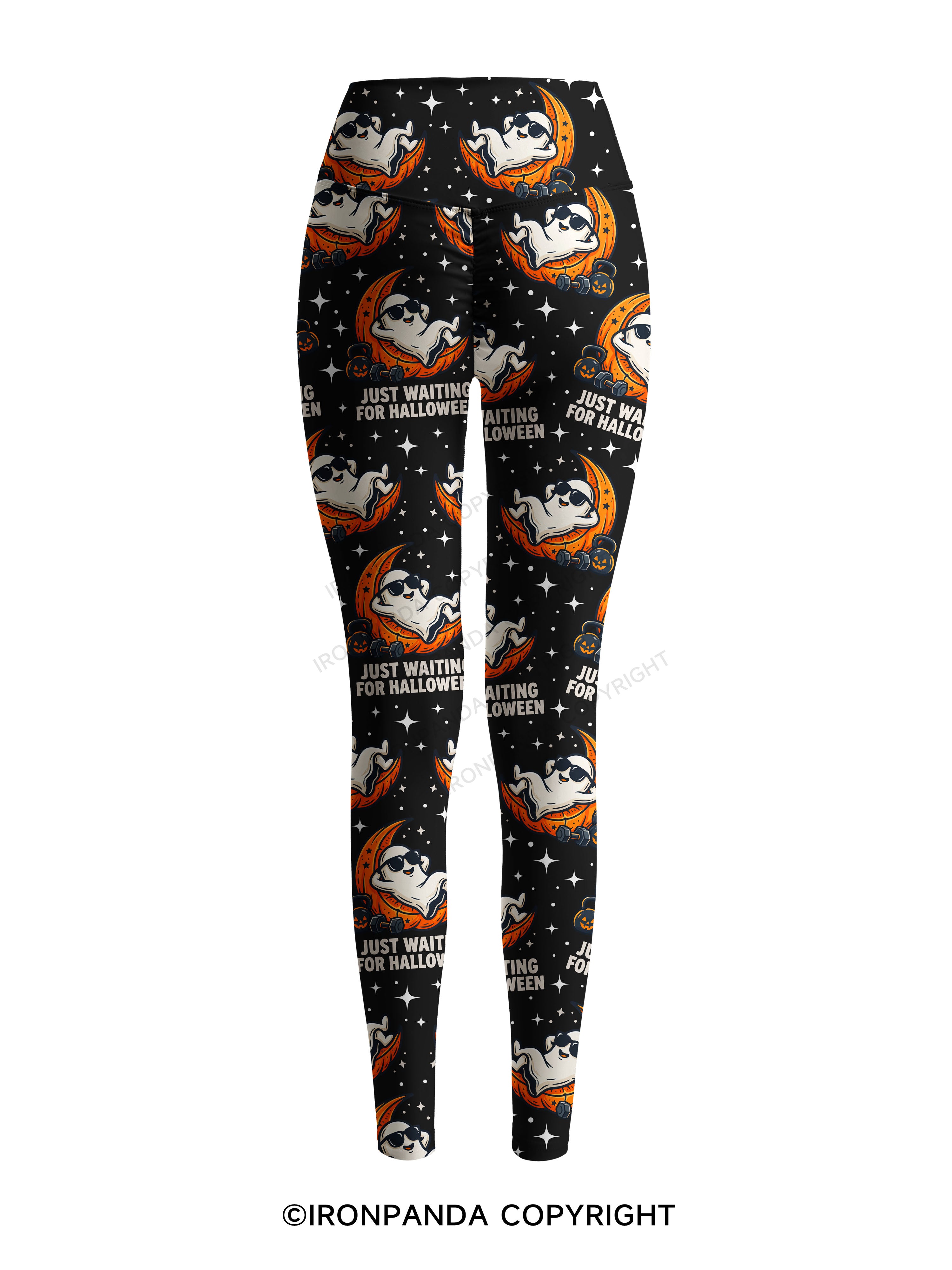 JUST WAITING FOR HALLOWEEN GYM GHOST Printed Yoga Pants