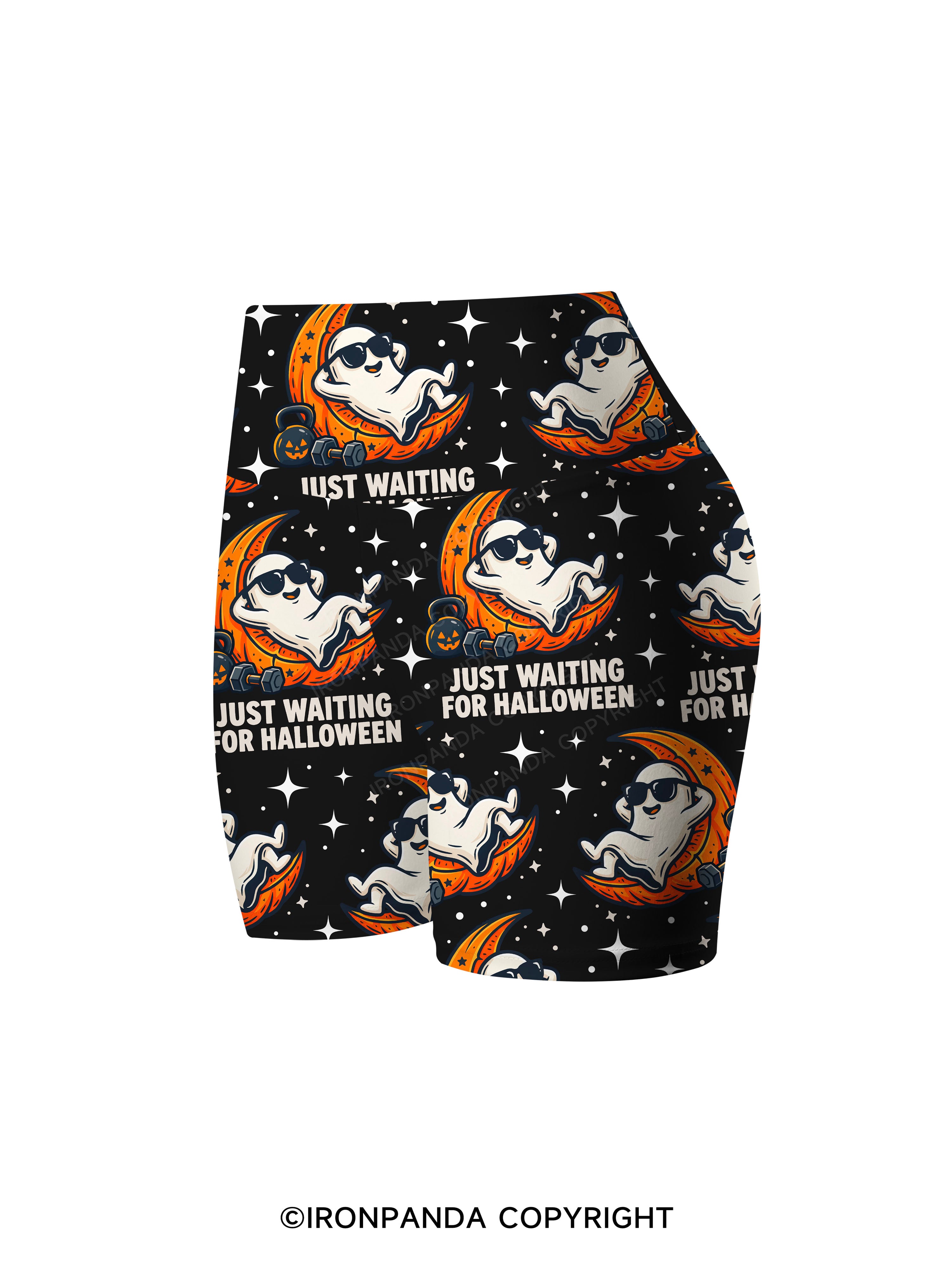 JUST WAITING FOR HALLOWEEN GYM GHOST Printed Yoga Cycling Shorts