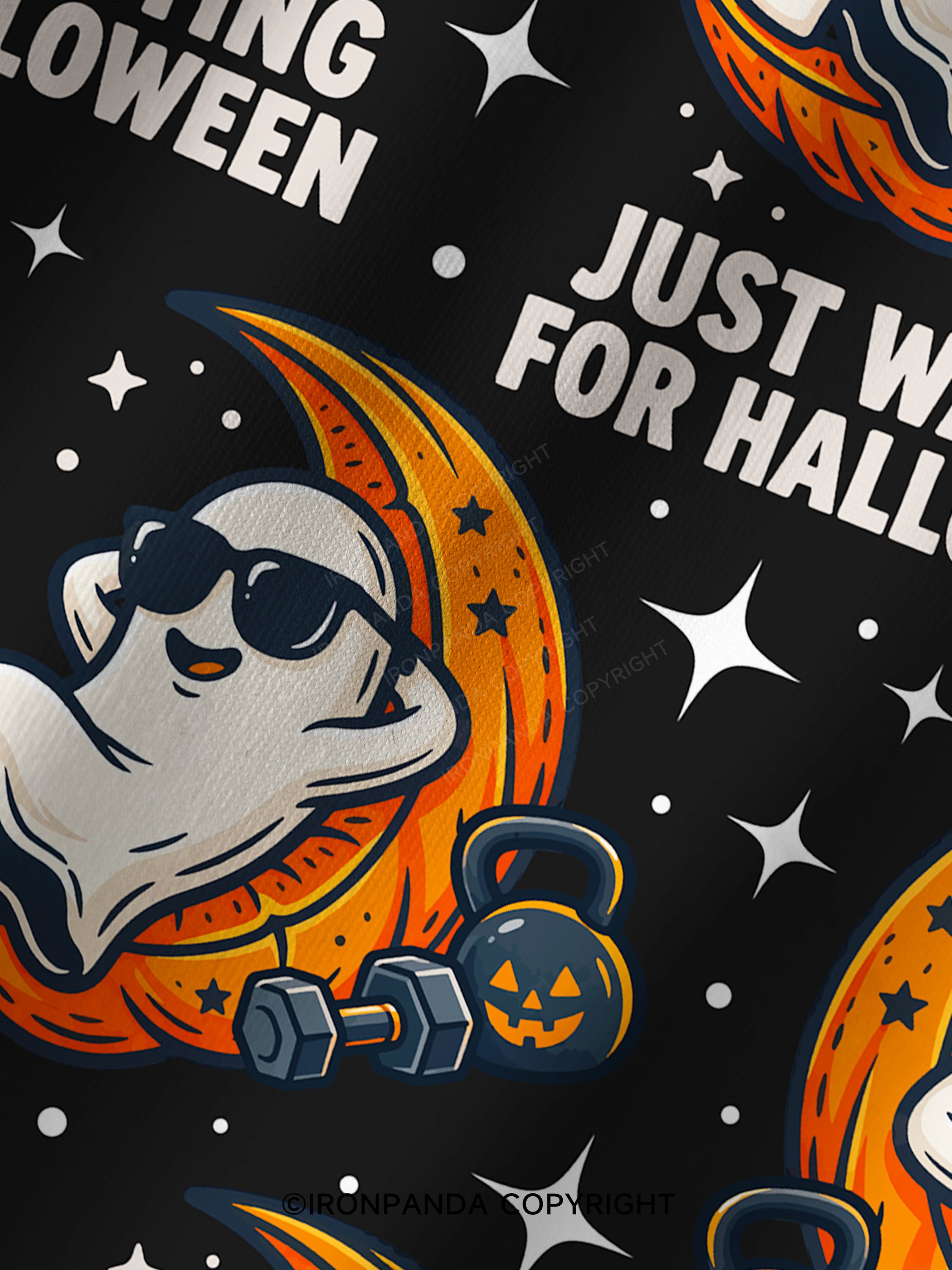 JUST WAITING FOR HALLOWEEN GYM GHOST Print Printed Yoga Shorts